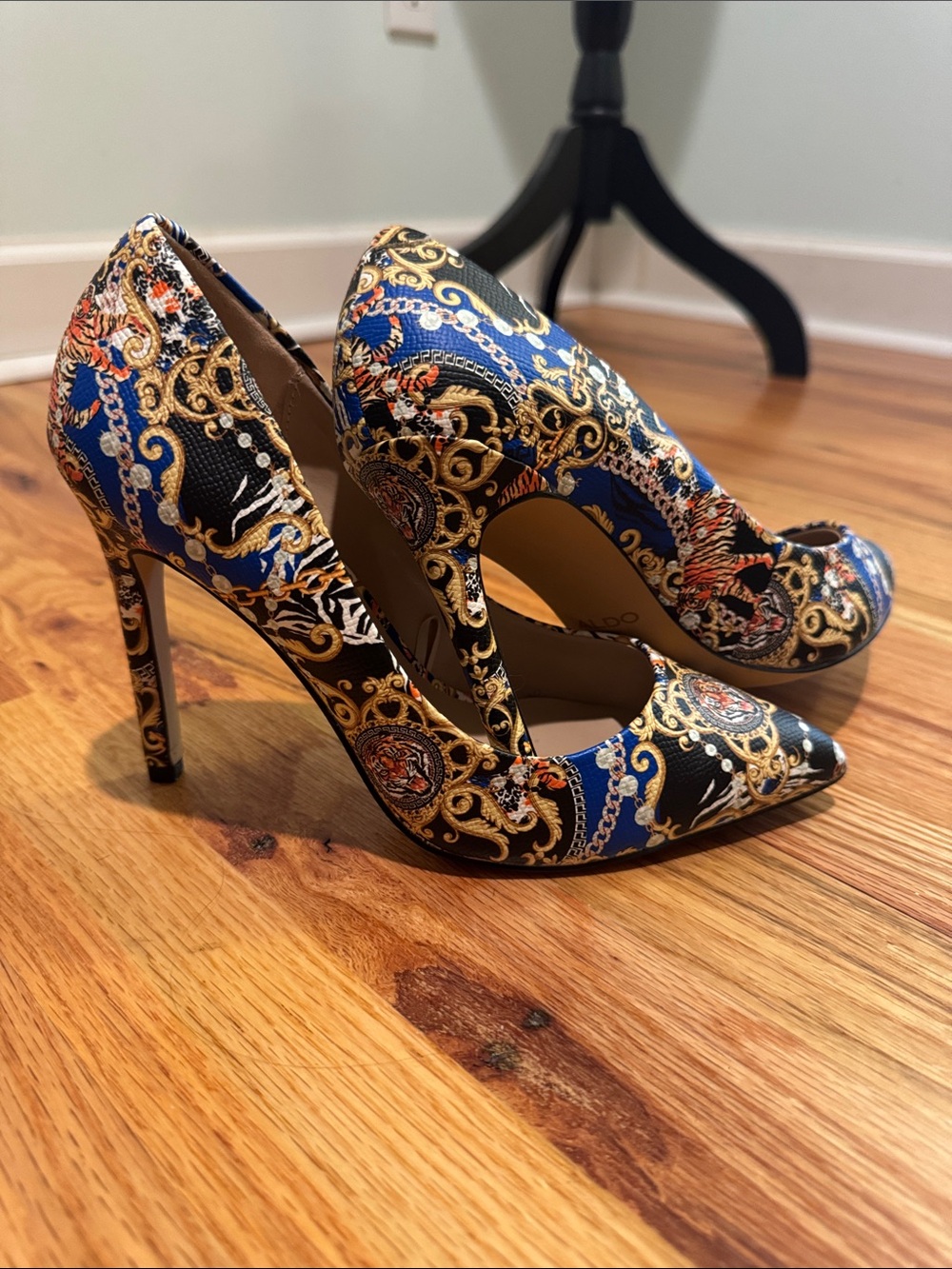 Aldo Kriss Baroque Print Pointed-Toe Stiletto Pumps - Black & Blue